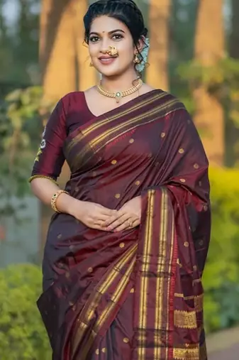 Brown woven design zari designer kanjeevaram saree