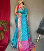 Blue woven design zari patola saree