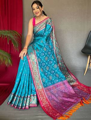 Blue woven design zari patola saree 2