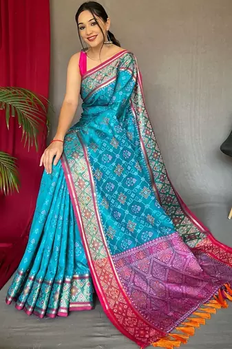 Blue woven design zari patola saree