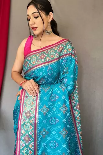 Blue woven design zari patola saree