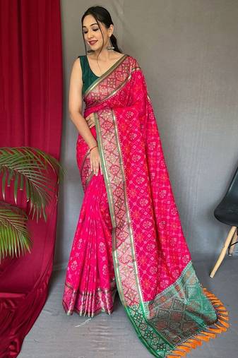Pink woven design zari patola saree