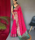 Pink woven design zari patola saree