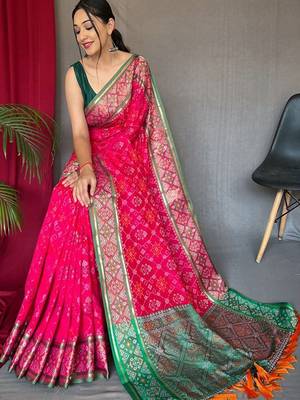 Pink woven design zari patola saree 2