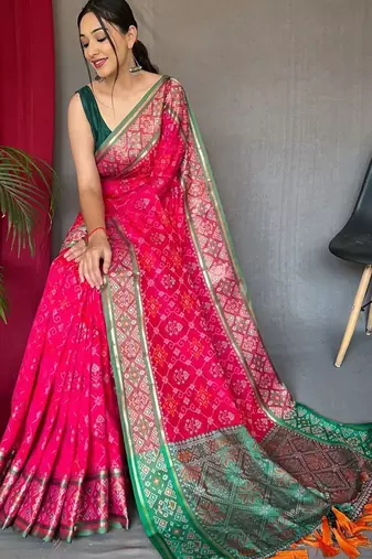 Pink woven design zari patola saree