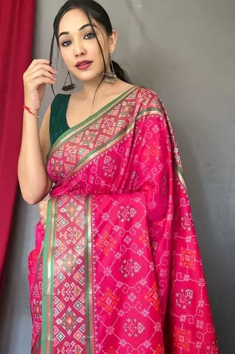 Pink woven design zari patola saree