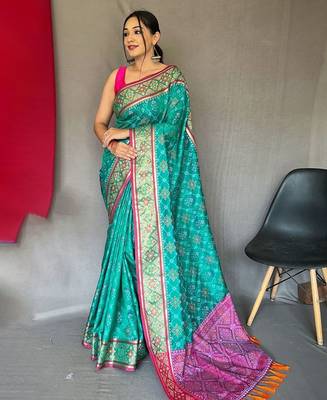 Blue woven design zari patola saree 1