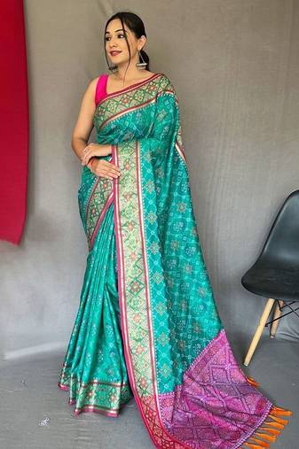 Blue woven design zari patola saree