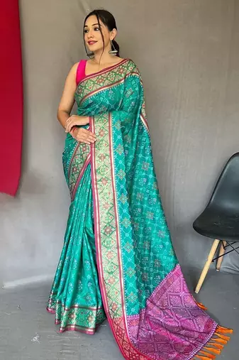 Blue woven design zari patola saree