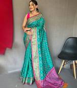 Blue woven design zari patola saree