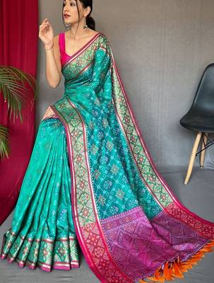 Blue woven design zari patola saree 2