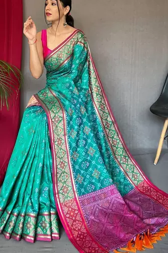 Blue woven design zari patola saree