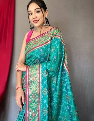 Blue woven design zari patola saree 3