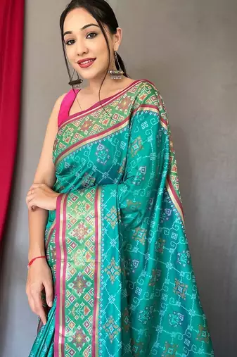 Blue woven design zari patola saree