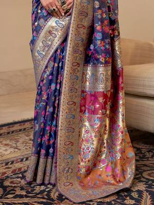 Blue floral zari kanjeevaram saree 2