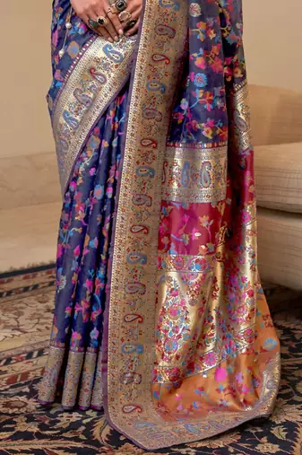 Blue floral zari kanjeevaram saree