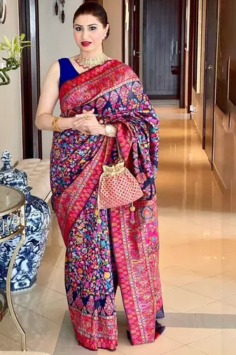 Navy blue ethnic motifs woven design saree