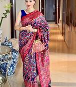 Navy blue ethnic motifs woven design saree