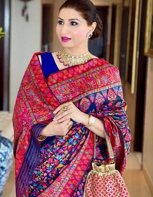 Navy blue ethnic motifs woven design saree 2