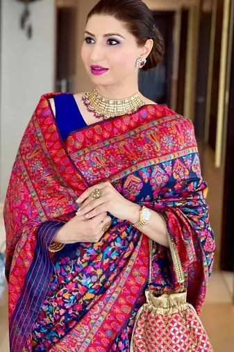 Navy blue ethnic motifs woven design saree