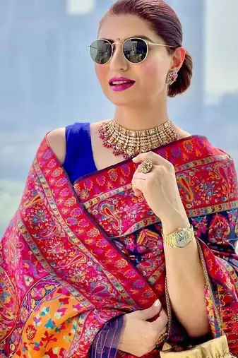 Navy blue ethnic motifs woven design saree