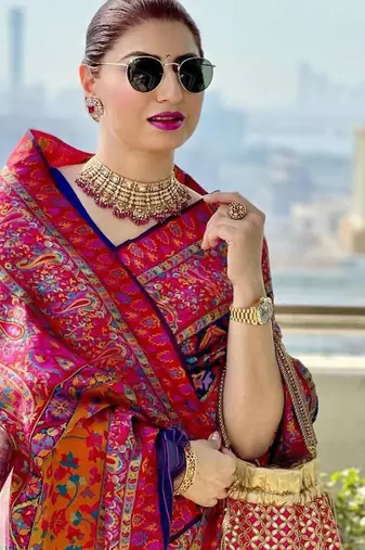 Navy blue ethnic motifs woven design saree