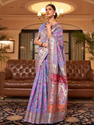 Purple women woven design zari kanjeevaram saree 1