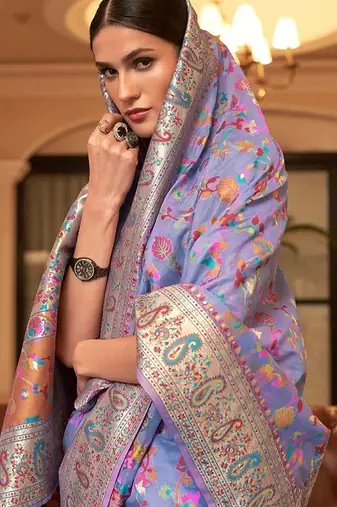 Purple women woven design zari kanjeevaram saree