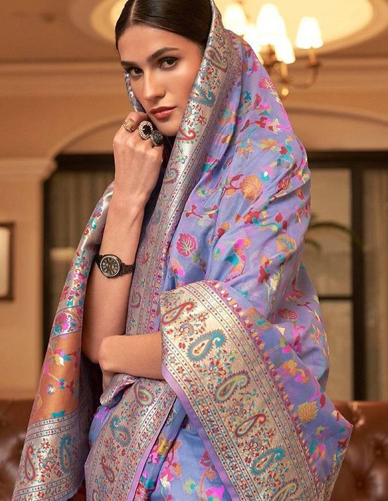 Purple women woven design zari kanjeevaram saree