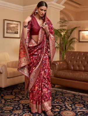 Maroon woven design zari kanjeevaram saree 1