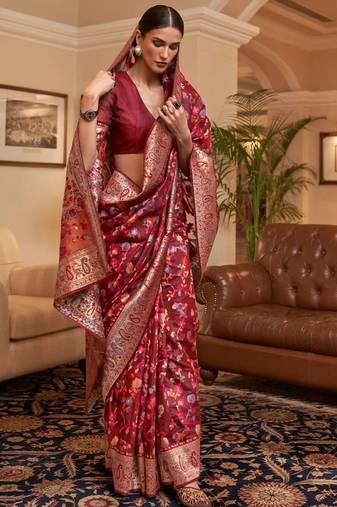 Maroon woven design zari kanjeevaram saree