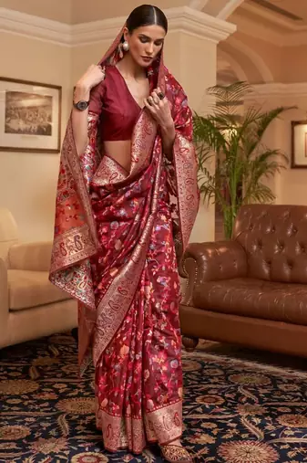Maroon woven design zari kanjeevaram saree