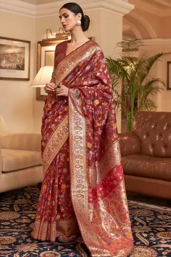 Maroon woven design zari kanjeevaram saree