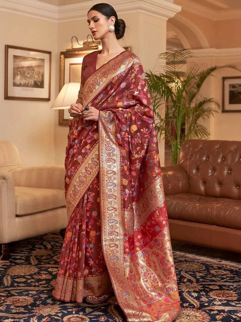 Maroon woven design zari kanjeevaram saree