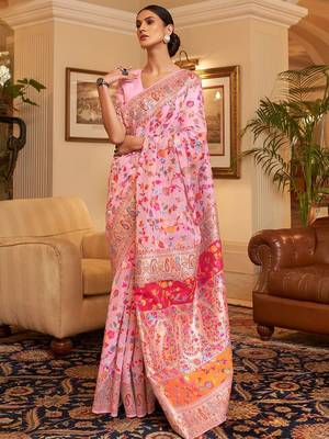 Pink women paisley woven design kanjeevaram saree 1