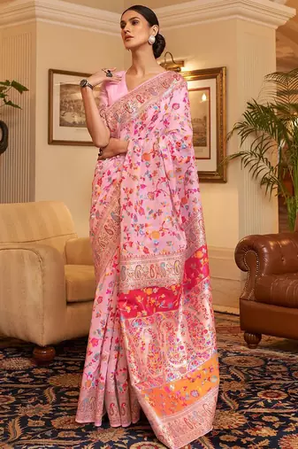 Pink women paisley woven design kanjeevaram saree