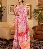 Pink women paisley woven design kanjeevaram saree