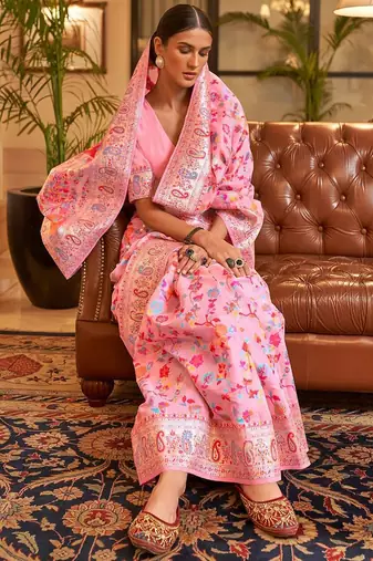 Pink women paisley woven design kanjeevaram saree