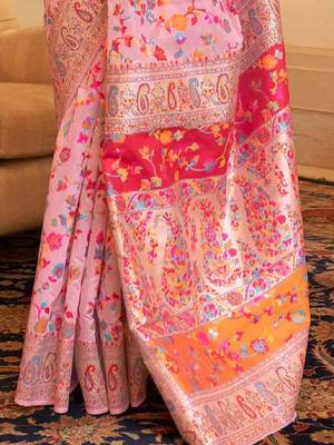 Pink women paisley woven design kanjeevaram saree 3