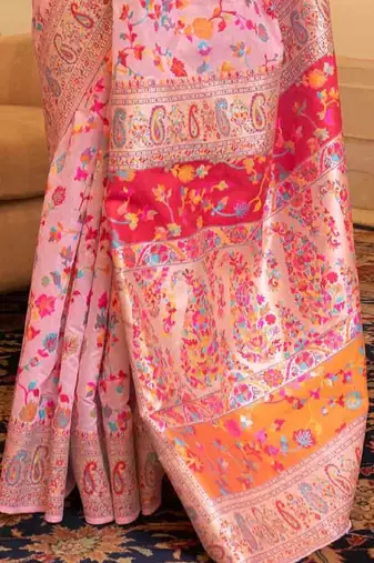 Pink women paisley woven design kanjeevaram saree