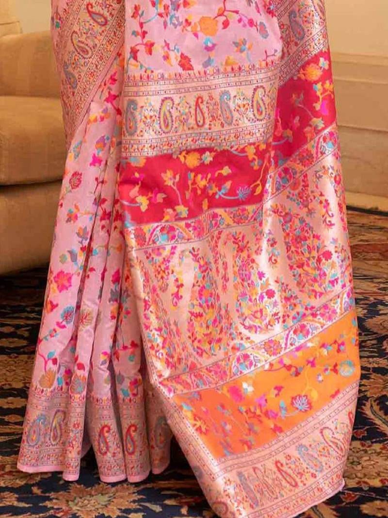 Pink women paisley woven design kanjeevaram saree
