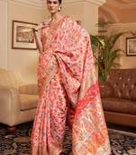 Peach woven design zari kanjeevaram saree