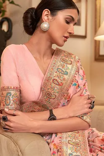 Peach woven design zari kanjeevaram saree