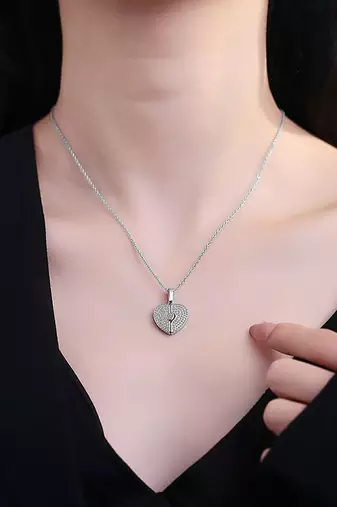 Heart shape pendant chain cz studded casual daily wear jewelry for women