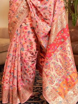 Peach woven design zari kanjeevaram saree 3