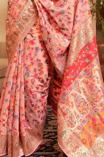 Peach woven design zari kanjeevaram saree