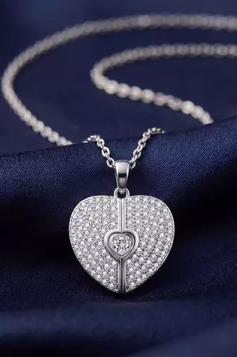 Heart shape pendant chain cz studded casual daily wear jewelry for women