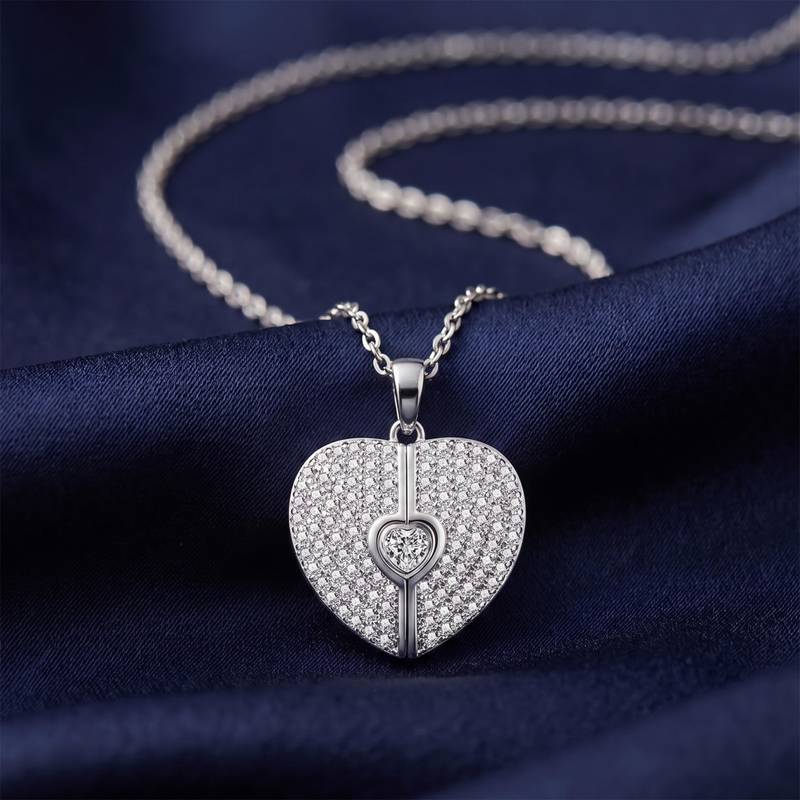 Heart shape pendant chain cz studded casual daily wear jewelry for women