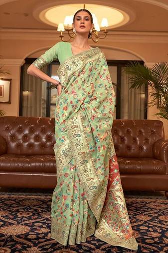 Green floral zari kanjeevaram saree