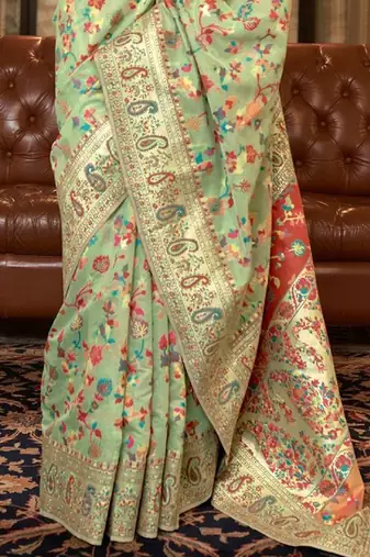 Green floral zari kanjeevaram saree